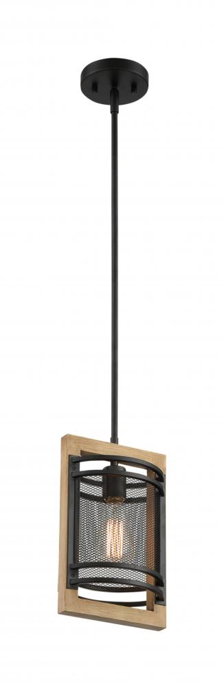 Atelier - 1 Light Mini Pendant with- Black and Honey Wood Finish