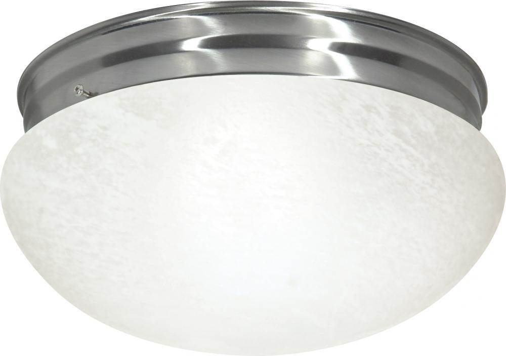 2 Light - 12" Flush with Alabaster Glass - Brushed Nickel Finish