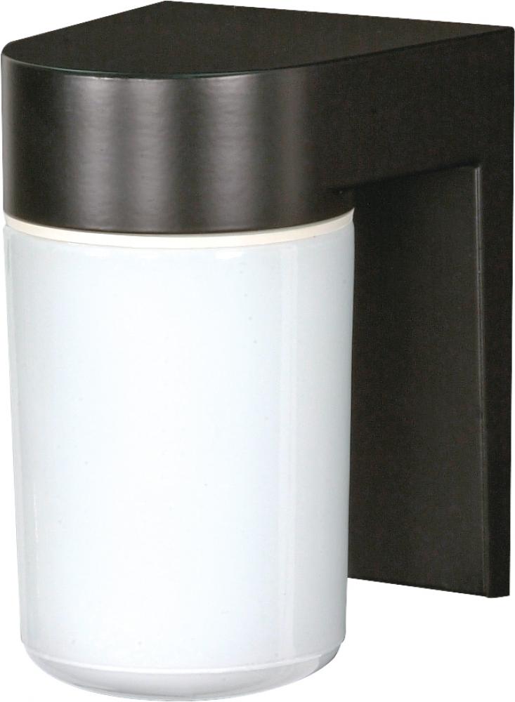 1 Light - 8" Utility Wall with White Glass - Black Finish